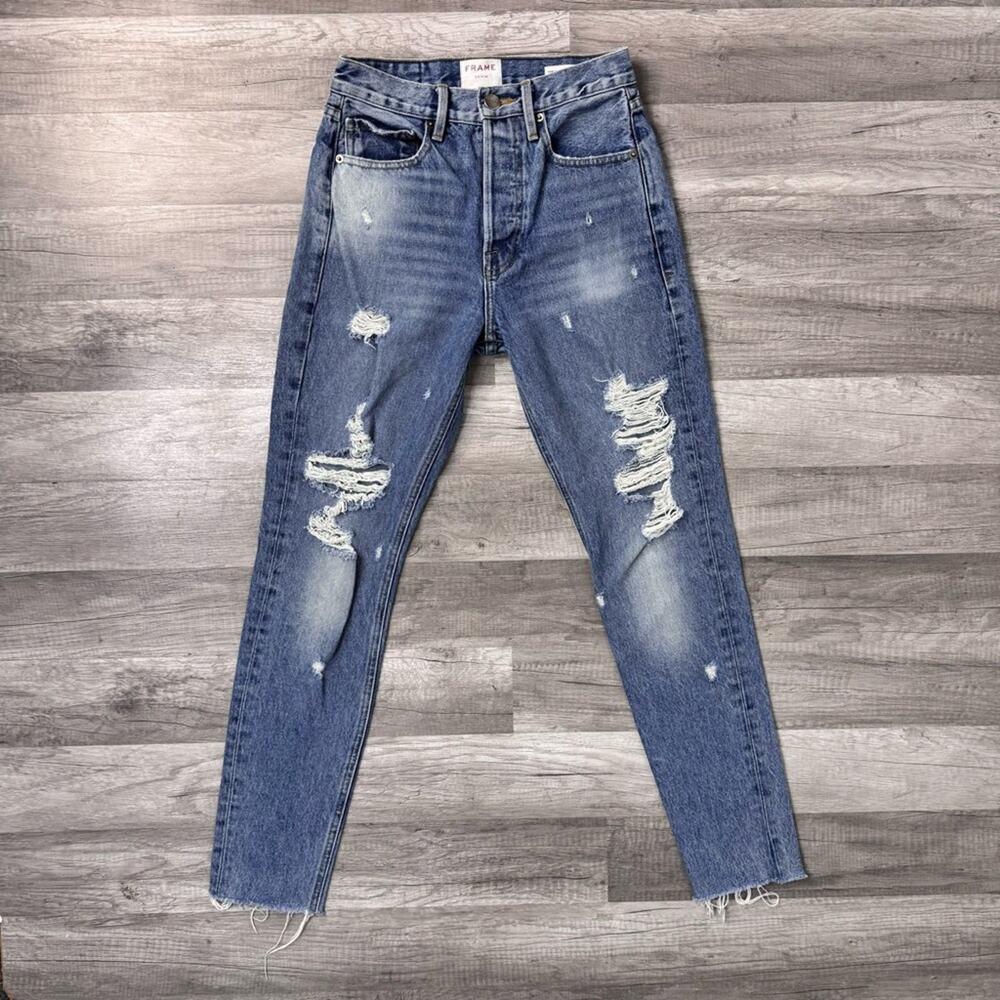 Frame Denim Rigid Re-Release Le Original Skinny Distressed Button Fly Je…